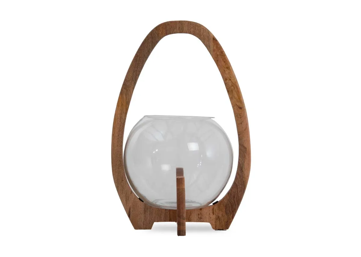 Large Wood & Glass Candle Holder - Kimora