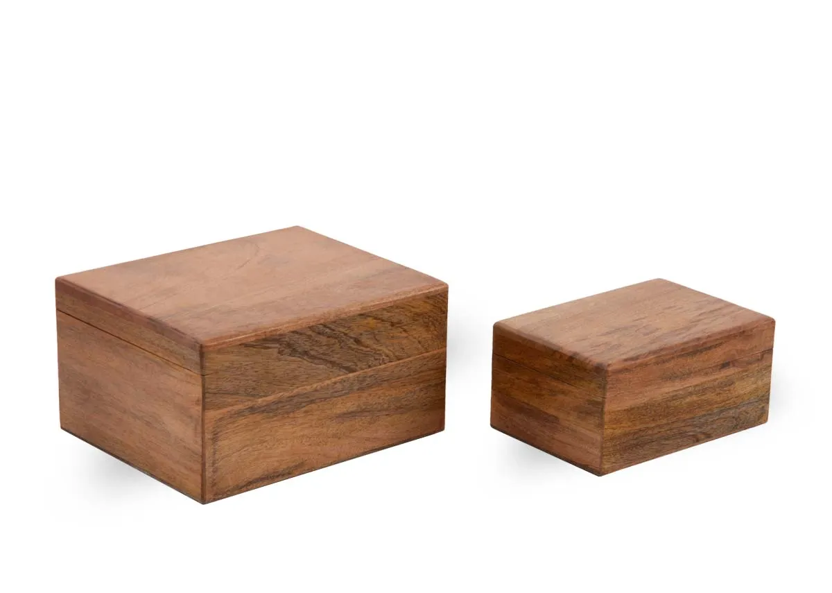 A set of 2 wood boxes in large and small from EZ Livings Jett ranges. Angled view