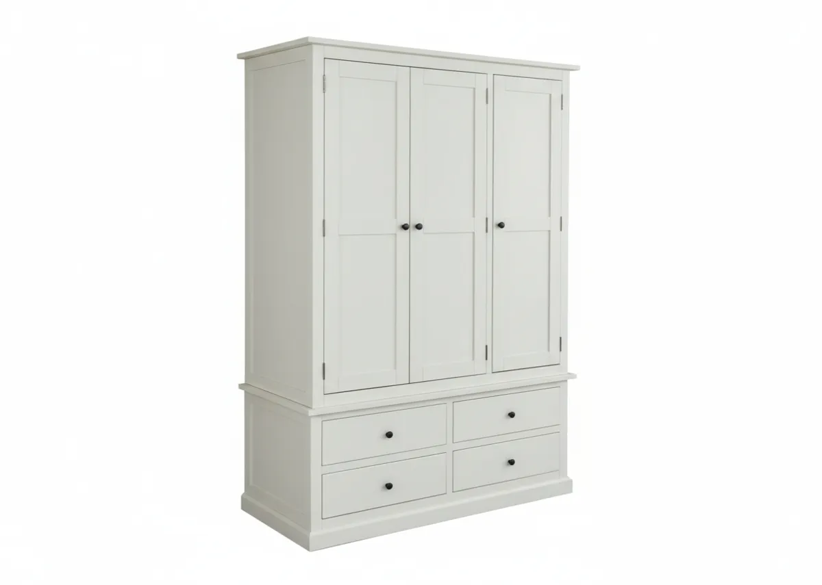 3 Door 4 Drawer White Wardrobe - Atlas