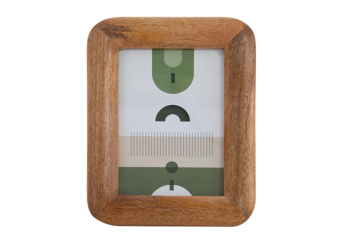 A natural wood photo frame with curved edges from EZ Livings Bowen range. Front view