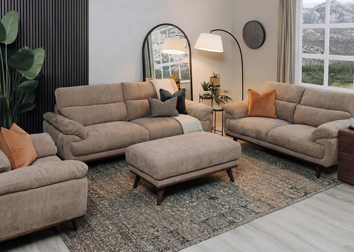 Large Beige Fabric Footstool - Pippa