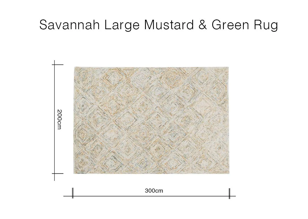 A dimension image of the Savannah Large rug with 300cm x 200cm