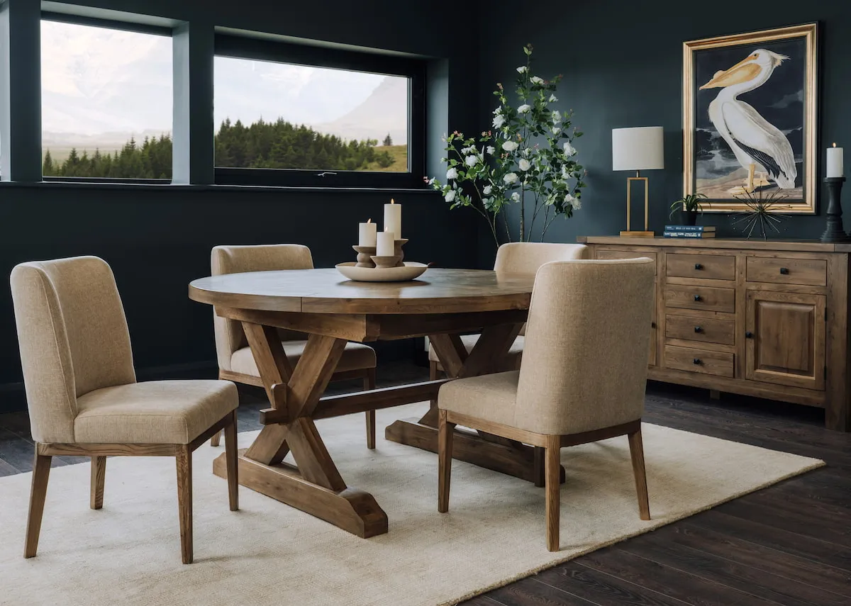 A lifestyle image .of the Naxos dining table