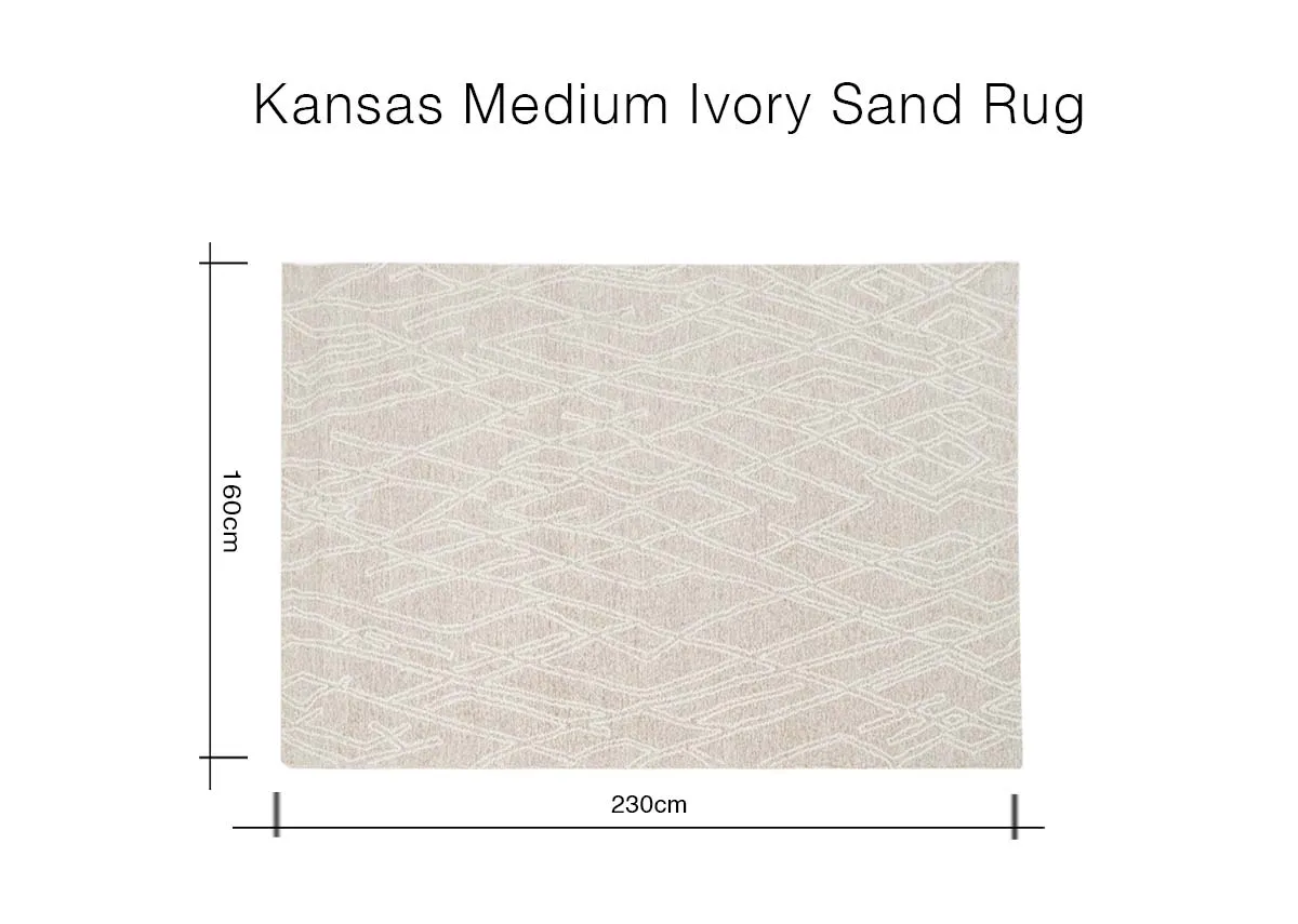A dimension image of the Kansas Rug with 230cm x 160cm