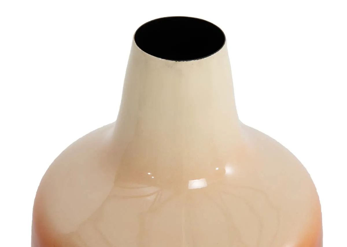 A small vase with orange base and cream top from EZ Livings Velho range. Closeup of cream into ombre shiny finish