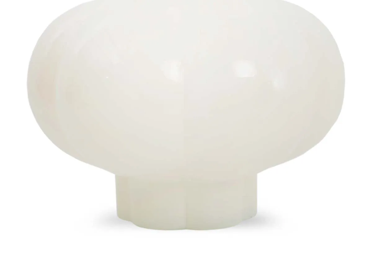 A round white pearlescent vase from EZ Livings Kortosi range. Closeup of round middle and base