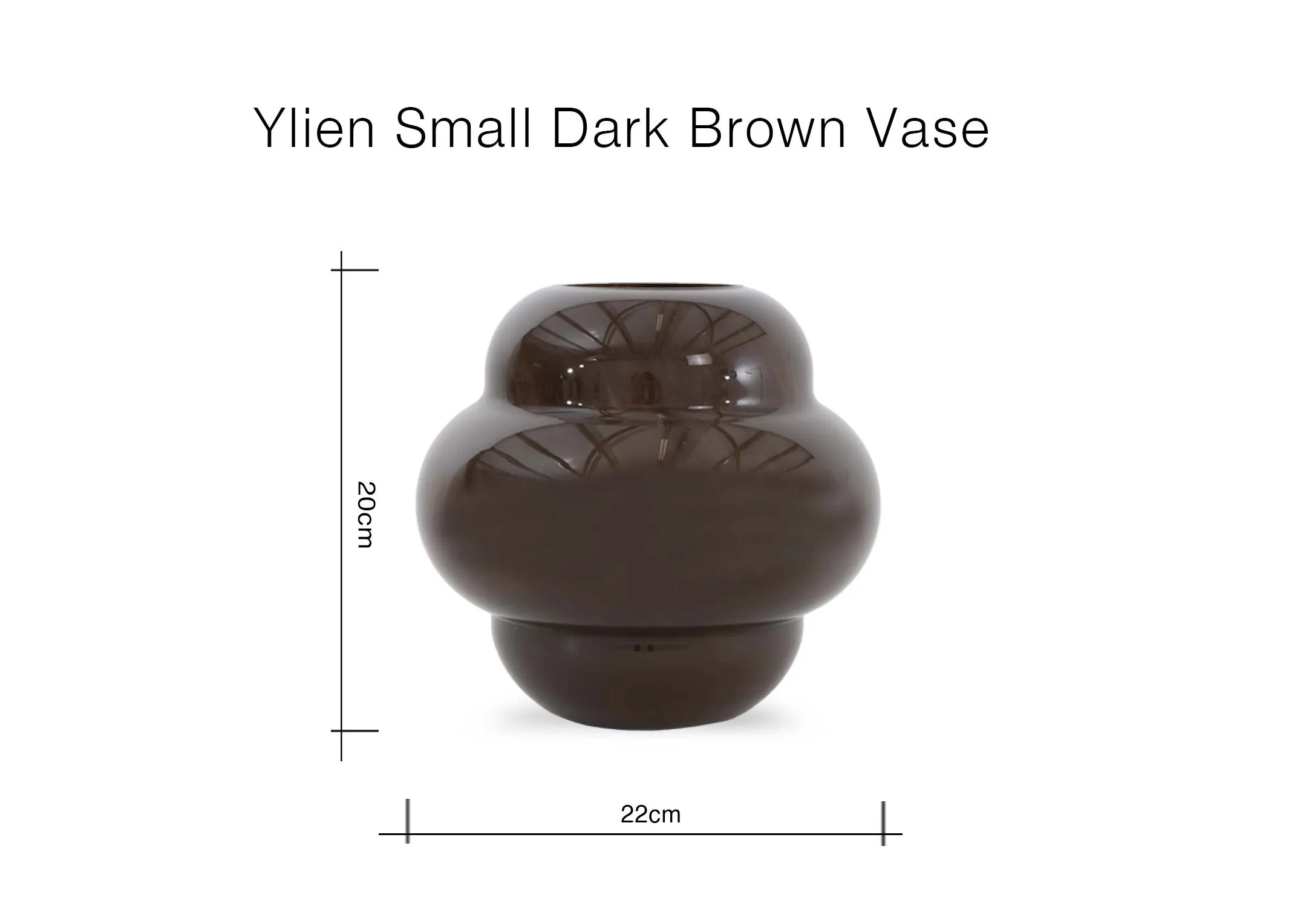 A dimension image of the Ylien small vase with 20cm x 22cm