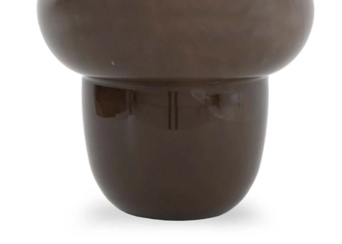 A large dark brown vase from EZ Livings Ylien range.Closeup of round base