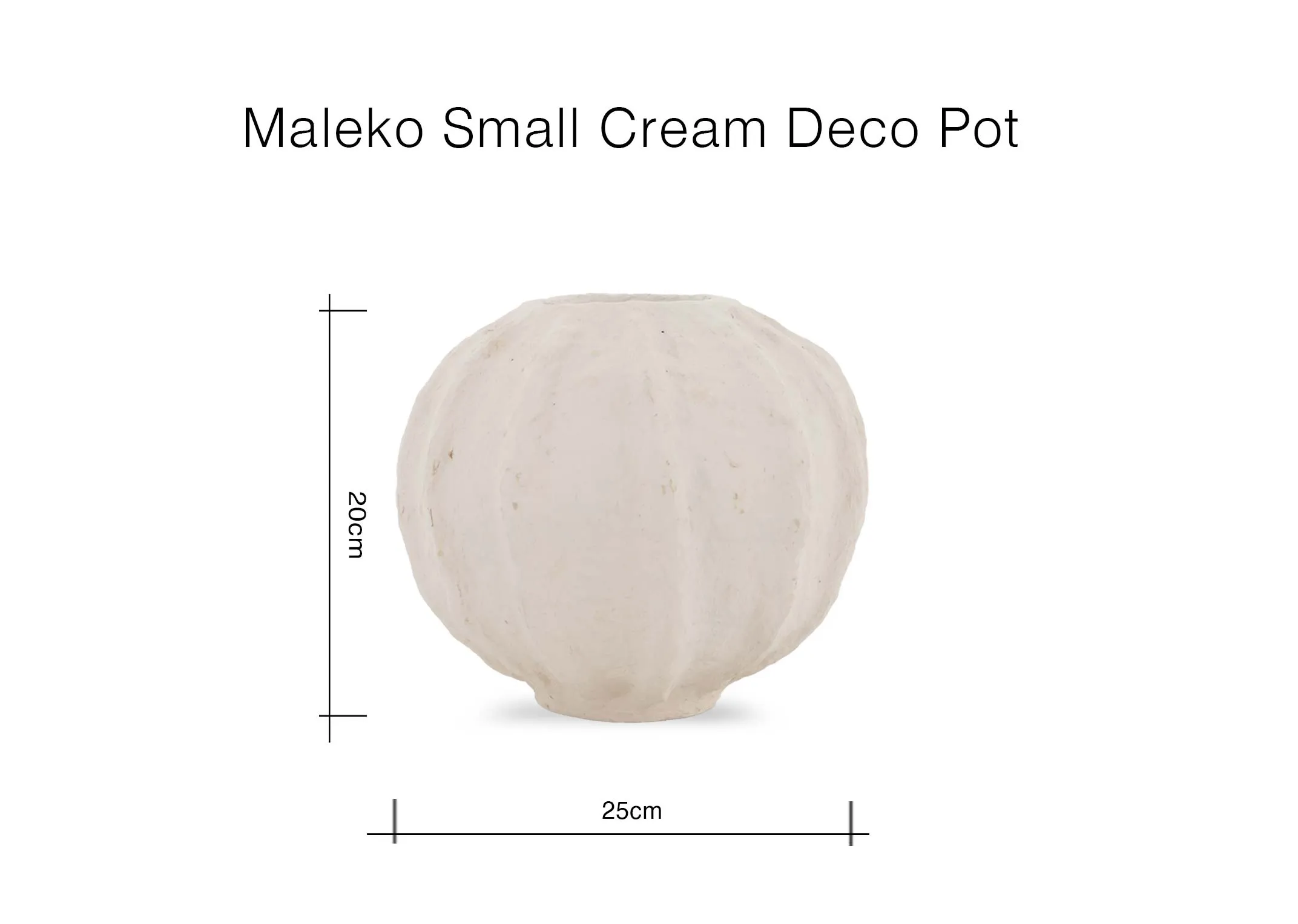 A dimension image of the Maleko pot with 25cm x 20cm