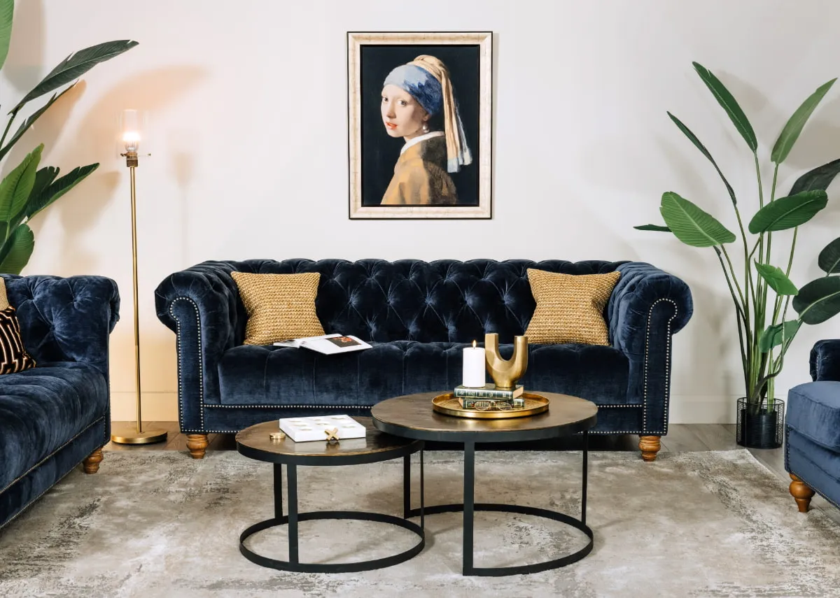 3.5 Seater Blue Fabric Sofa - Adare