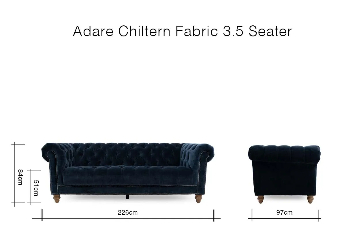A dimension image of the Adare Chiltern 3.5 seater sofa with 
