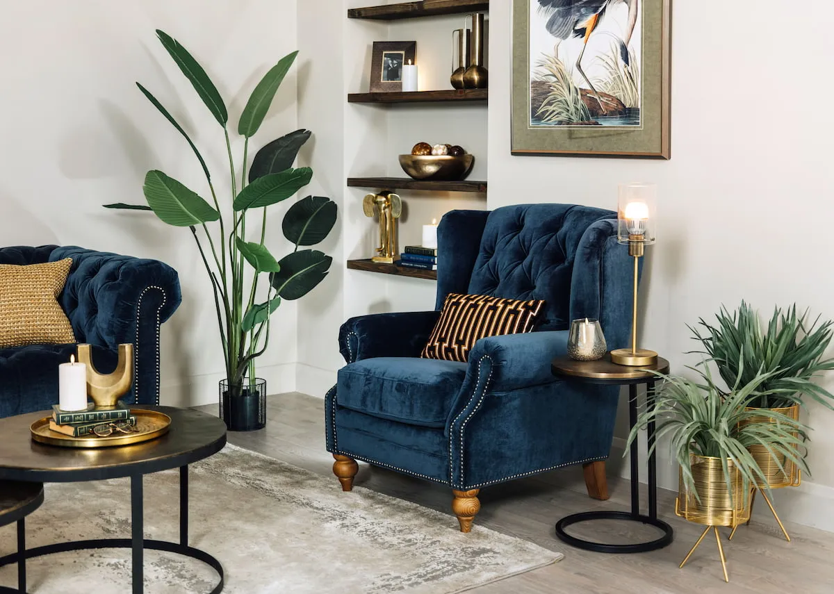 Blue Fabric Wing Chair - Adare