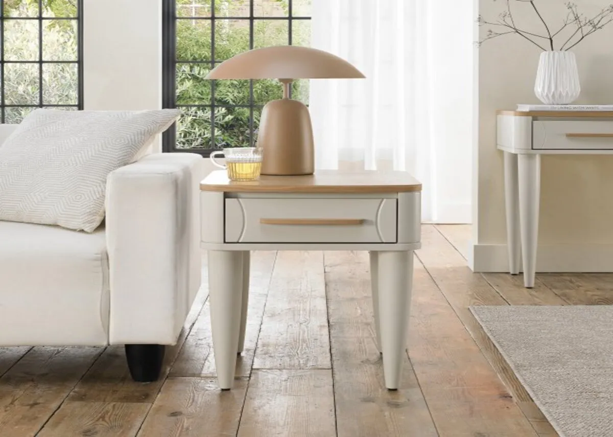 1 Drawer Scandi Oak & Grey Lamp Table - Larsen