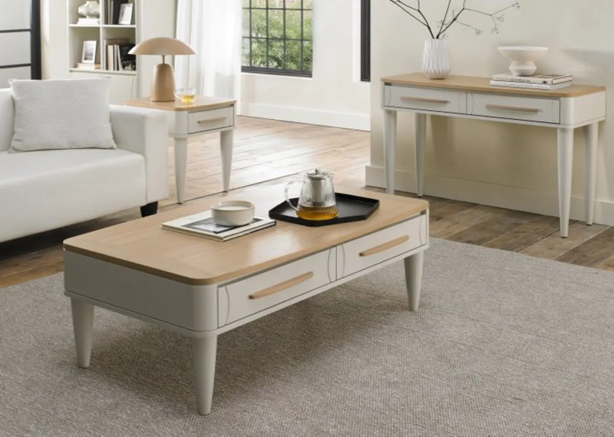 2 Drawer Scandi Oak & Grey Coffee Table - Larsen