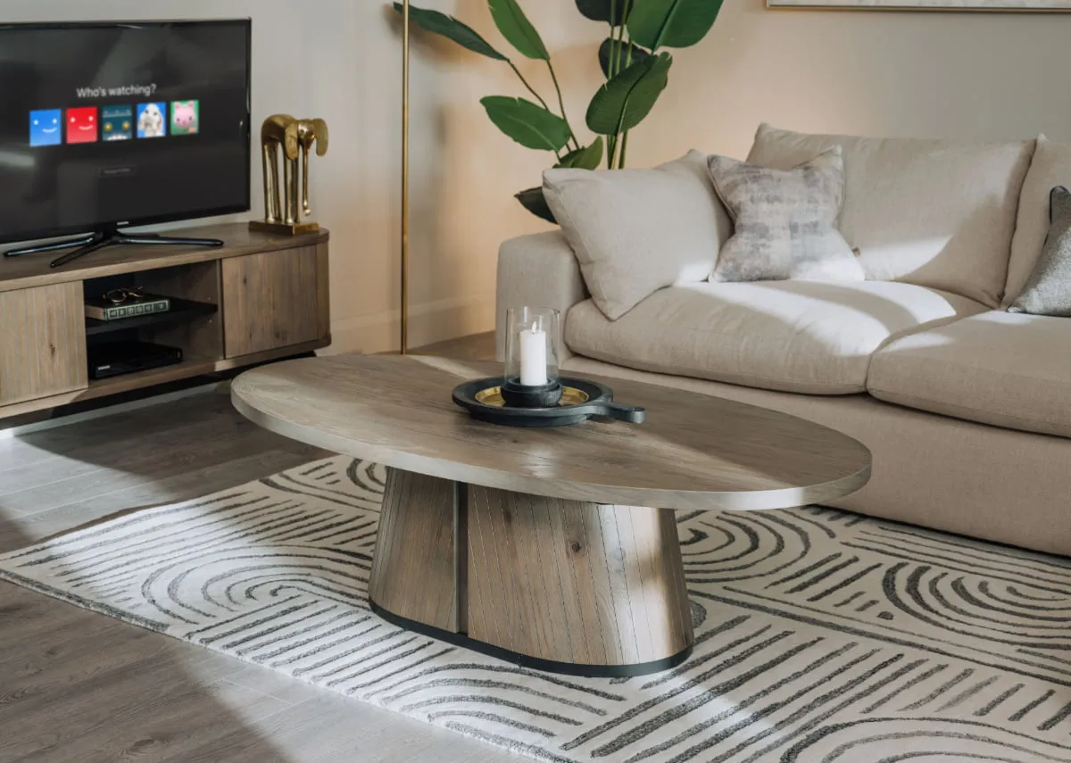 A lifestyle image of the Bunratty sofa with Vega grey coffee table