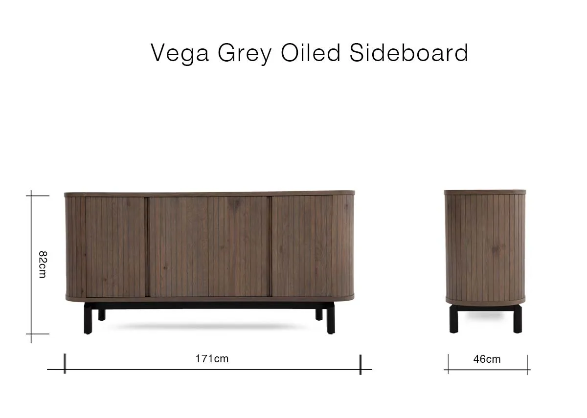 A dimension image of the Vega Oiled Sideboard with 171cm x 46cm x 86cm