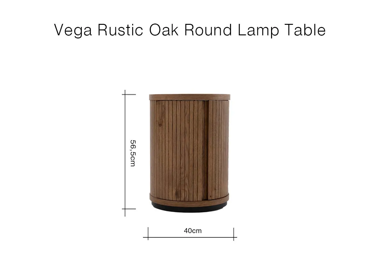 A dimension image of the Vega Rustic Oak Lamp Table with 40cm x 56.5cm