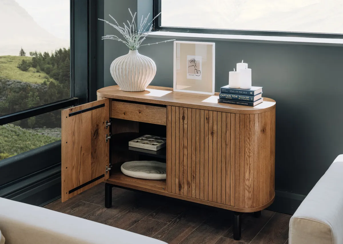 2 Door Rustic Oak Narrow Sideboard - Vega