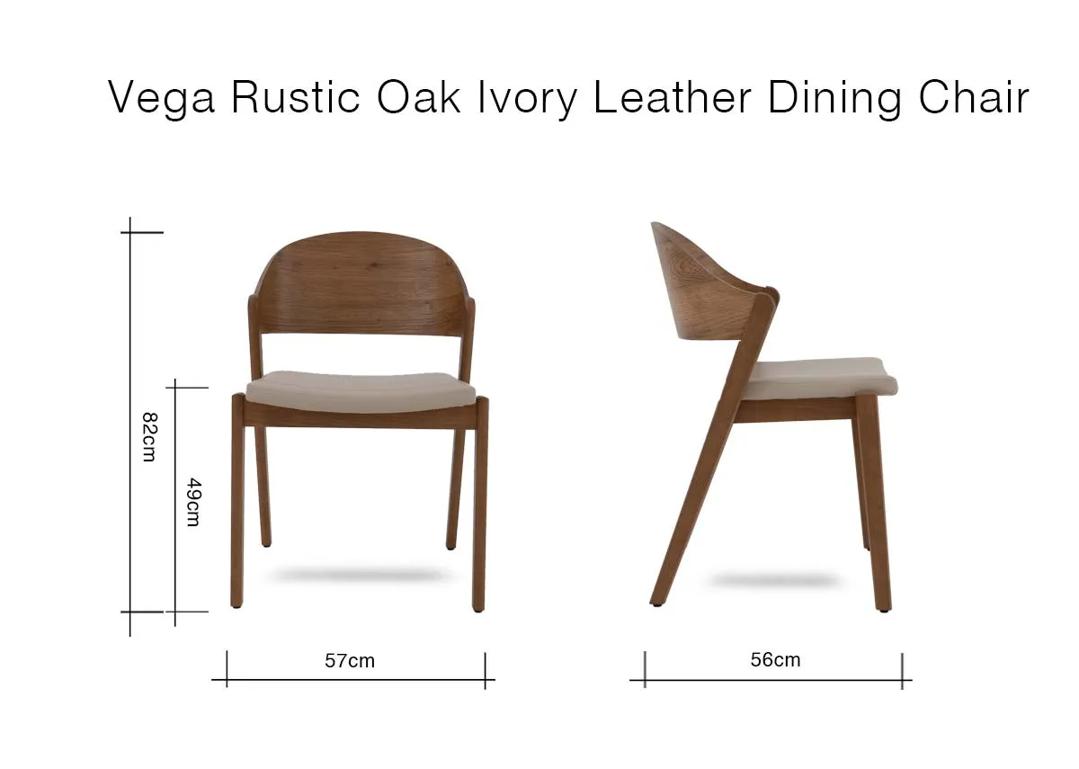 A dimension image of the Vega Rustic Dining Chair with 57cm x 56cm x 82cm x 49cm