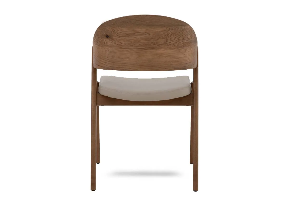 A rustic oak framed dining chair from EZ Livings Vega range.Back view of curved back rest.