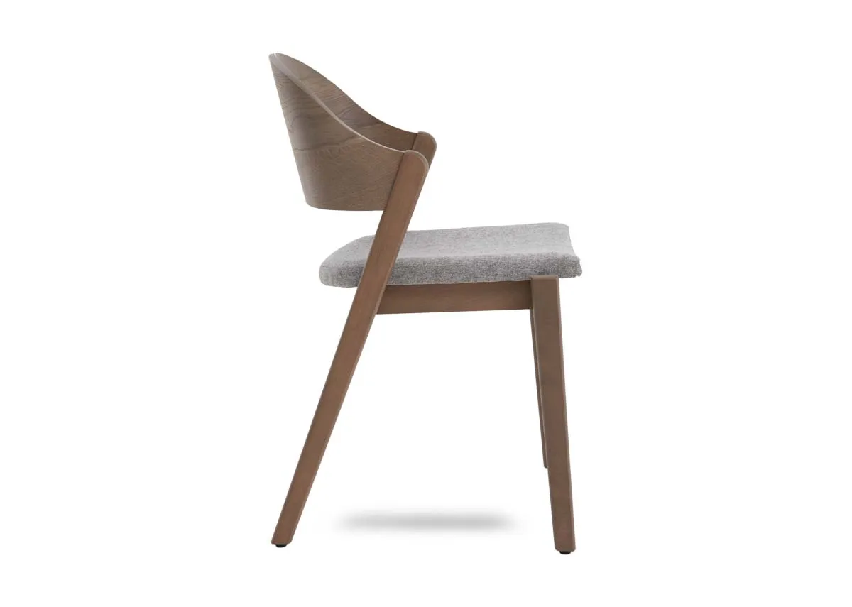A grey oak dining chair with fabric seat from EZ Livings Vega range. Side view