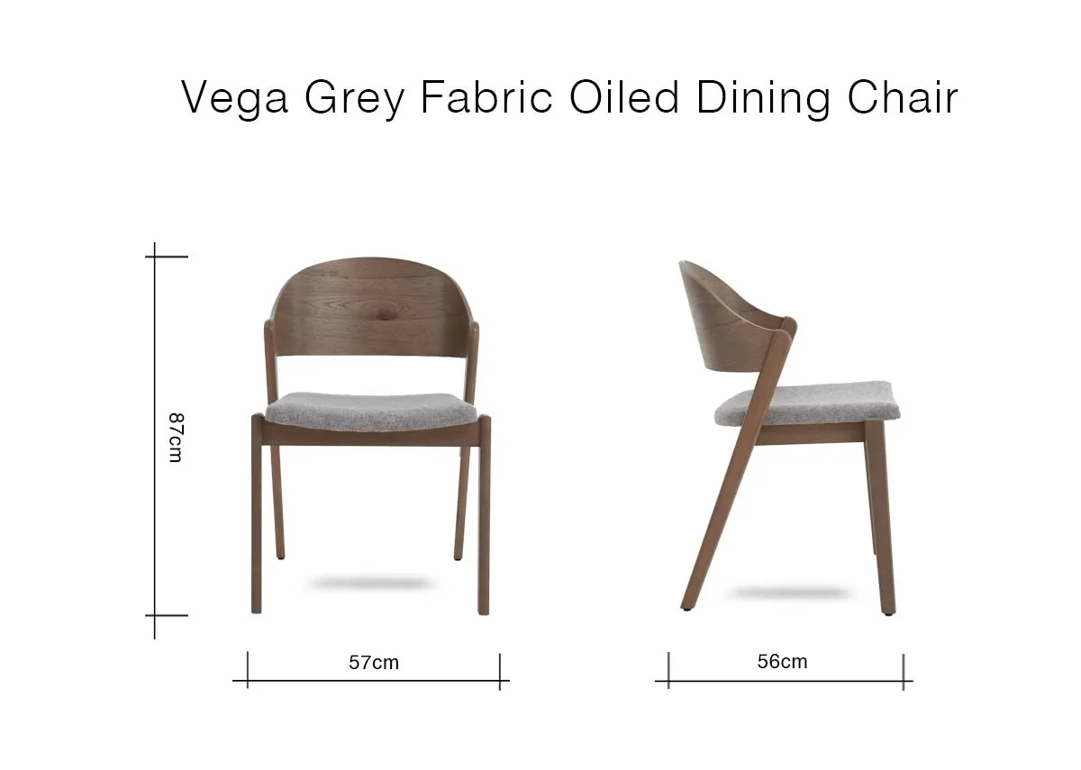 A dimension image of the Vega Grey Dining Chair with fabric seat