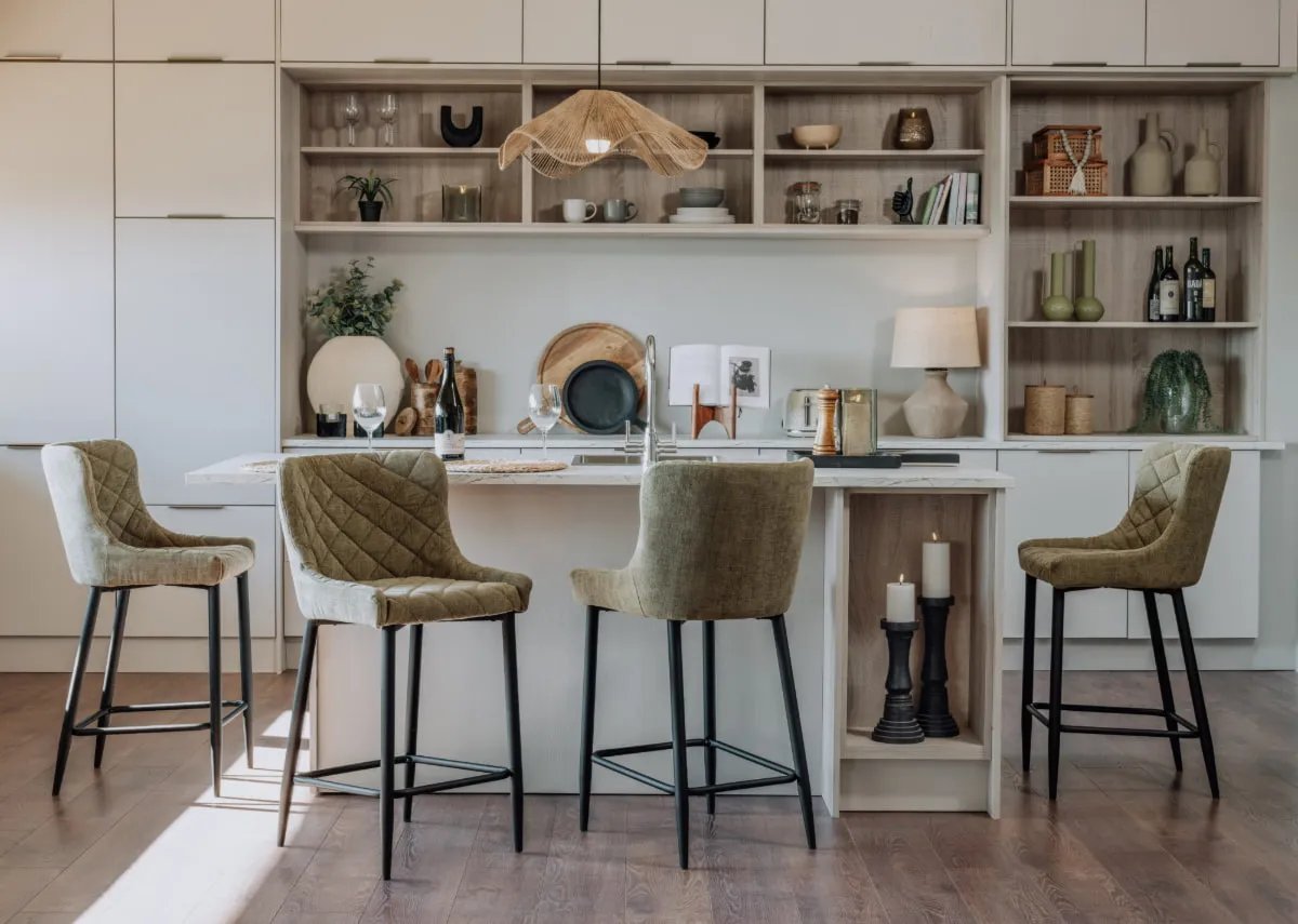 Olive Green Fabric Bar Stool (Lower Height) - Ottowa