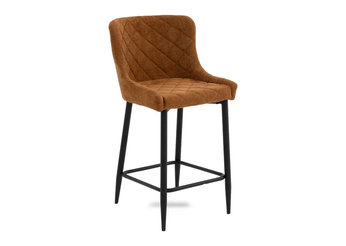 A gold fabric bar stool from EZ Livings Ottowa Range. Angled view