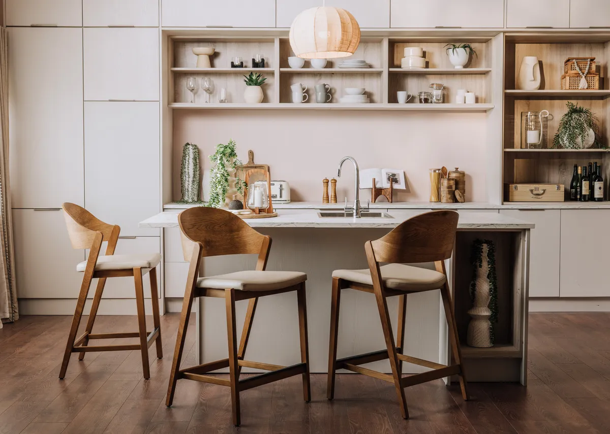 Rustic Oak Bar Stool with Ivory Seat - Vega