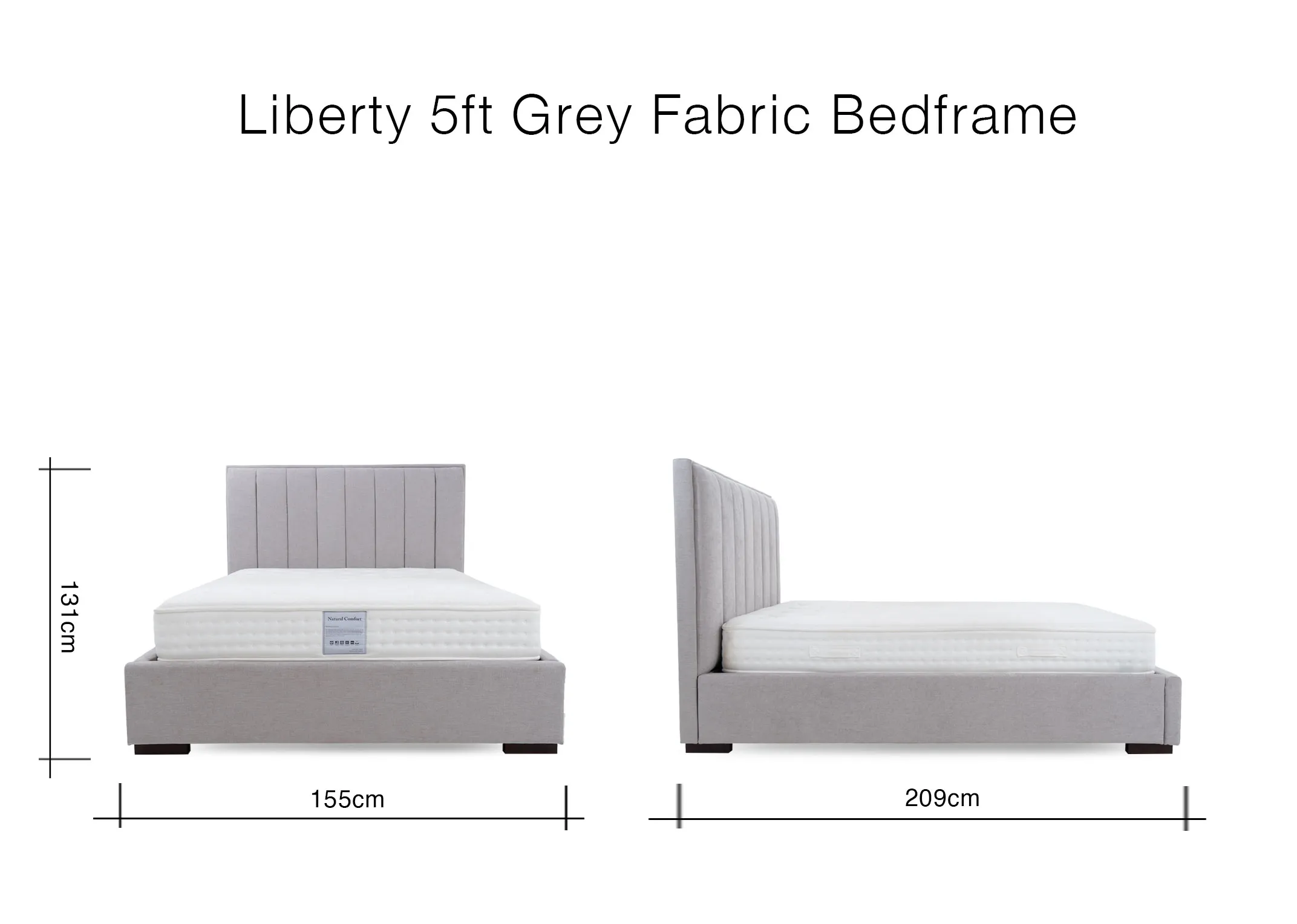 A dimension image of the Liberty 5ft Bedframe with 155cm x 209cm x 131cm