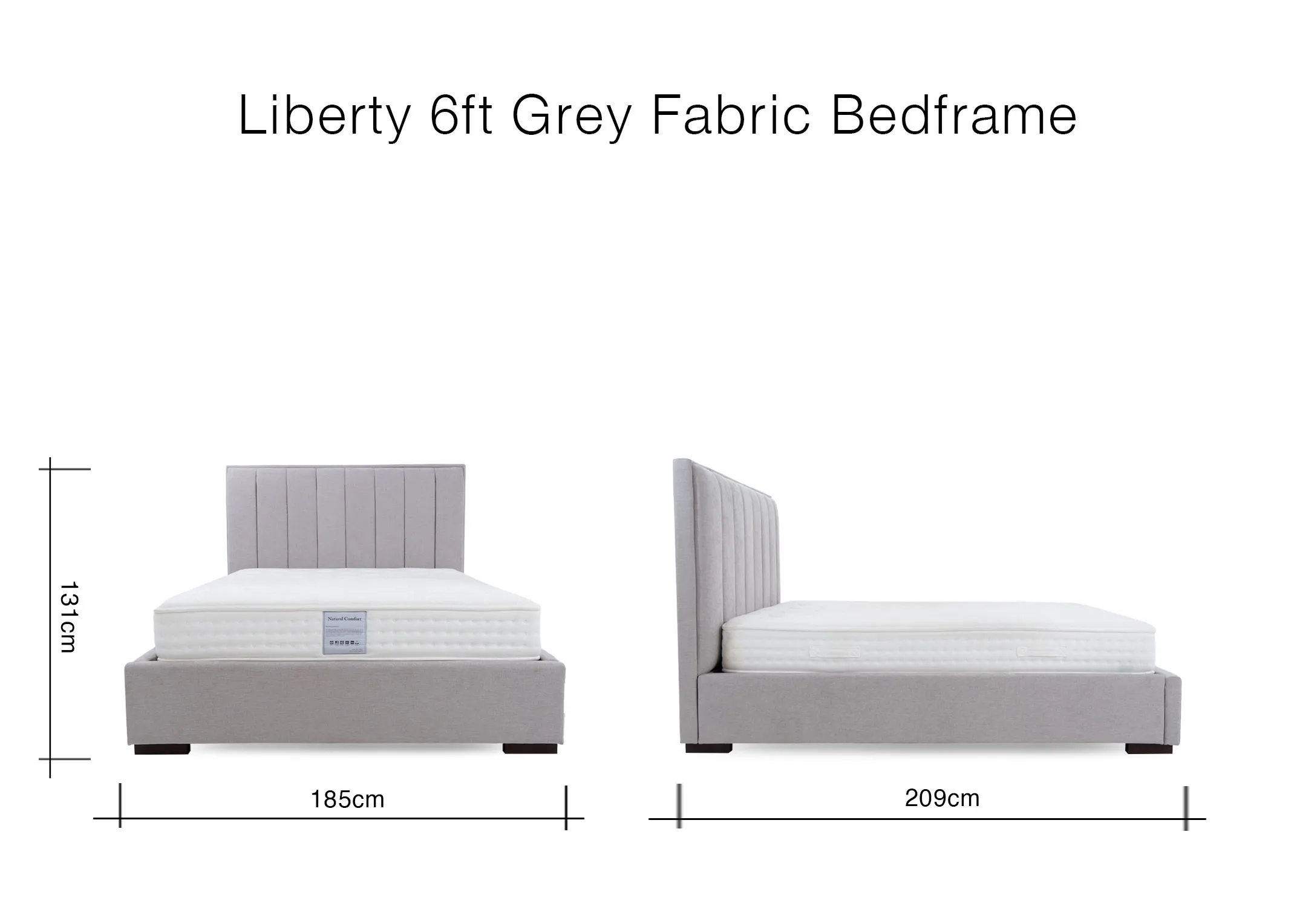 A dimension image of the Liberty 6ft Bedframe with 185cm x 209cm x 131cm