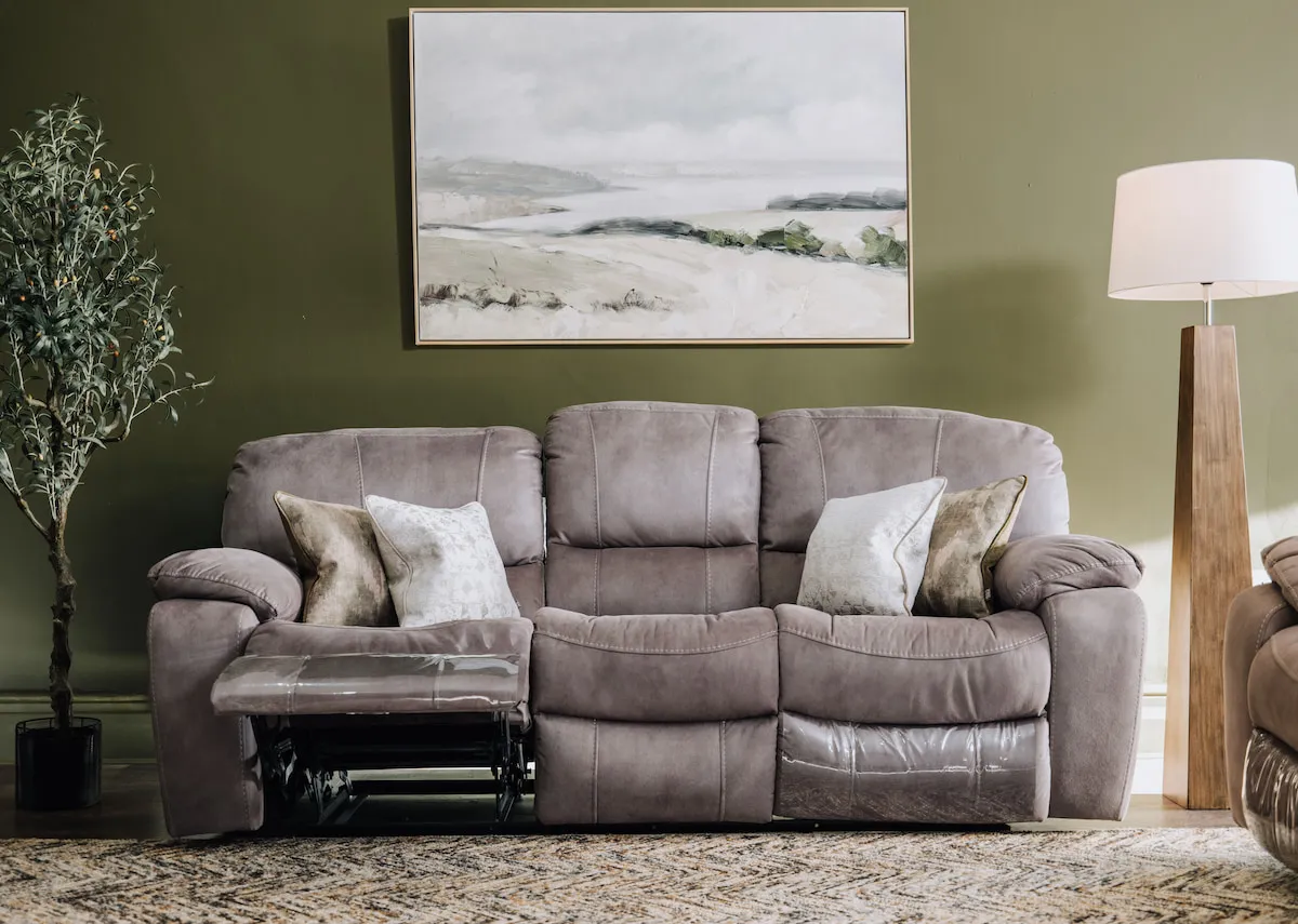 A lifestyle image of the Georgia dining table and bench with console and Coastland picture.