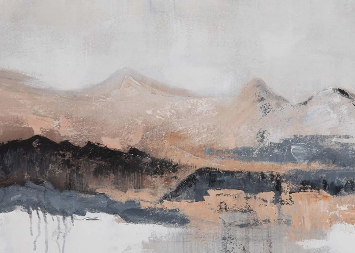 An oil painting of a mountainscape from EZ Livings wall art range. Closeup of contrasting colors