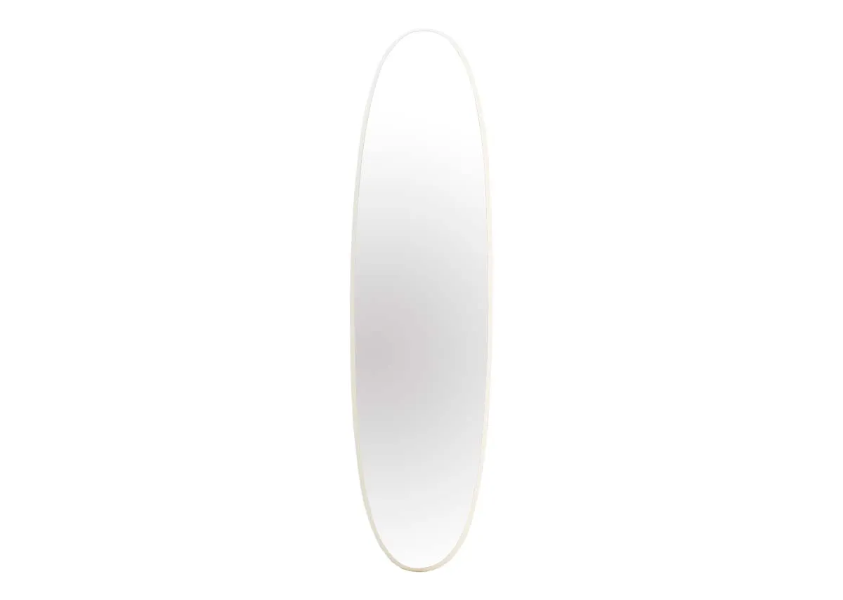 A long oval wall mirror with cream framing from EZ Livings Darian range. Front view.