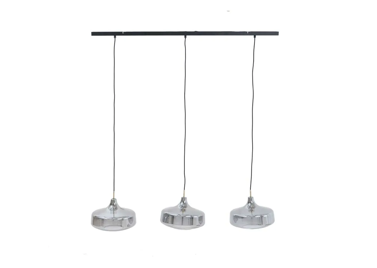 Bronze & Smoked Glass Triple Hanging Pendant Lamp - Camila