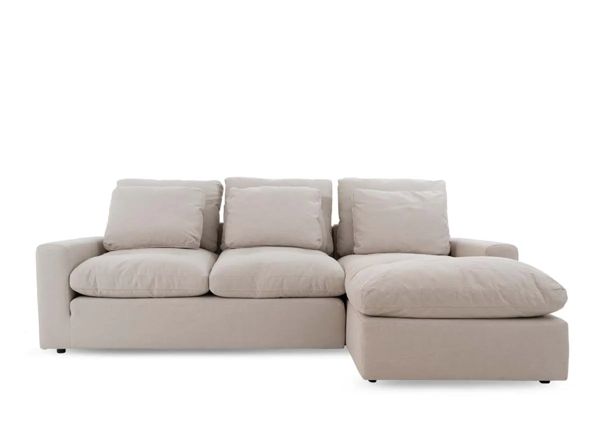 A dimension image of the Cozy RAF Chaise with 265cm x 109-165cm