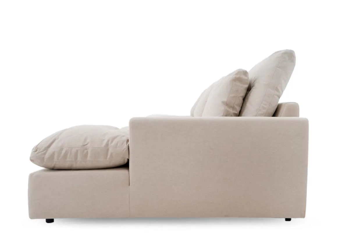 A dimension image of the Cozy RAF Chaise with 265cm x 109-165cm