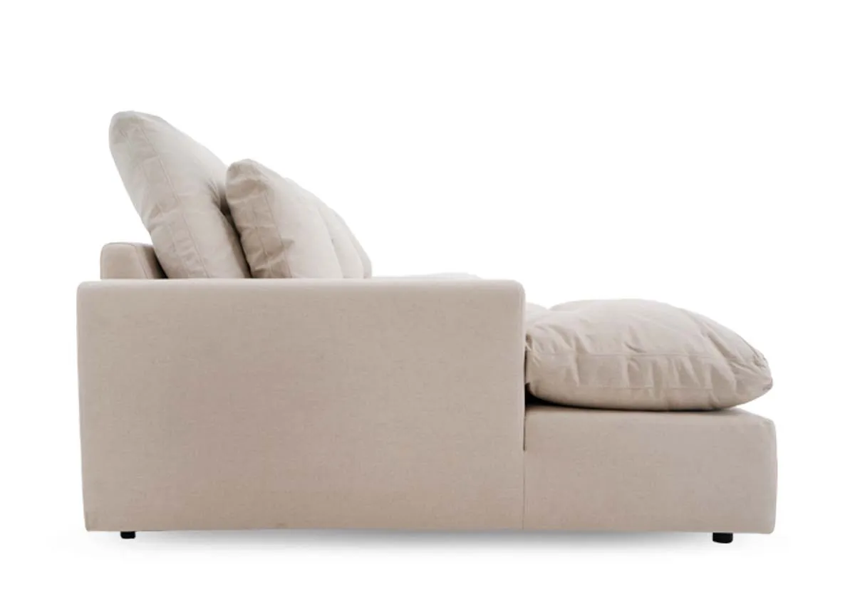A 3 seater beige chaise from EZ Livings Cozy range. Back view