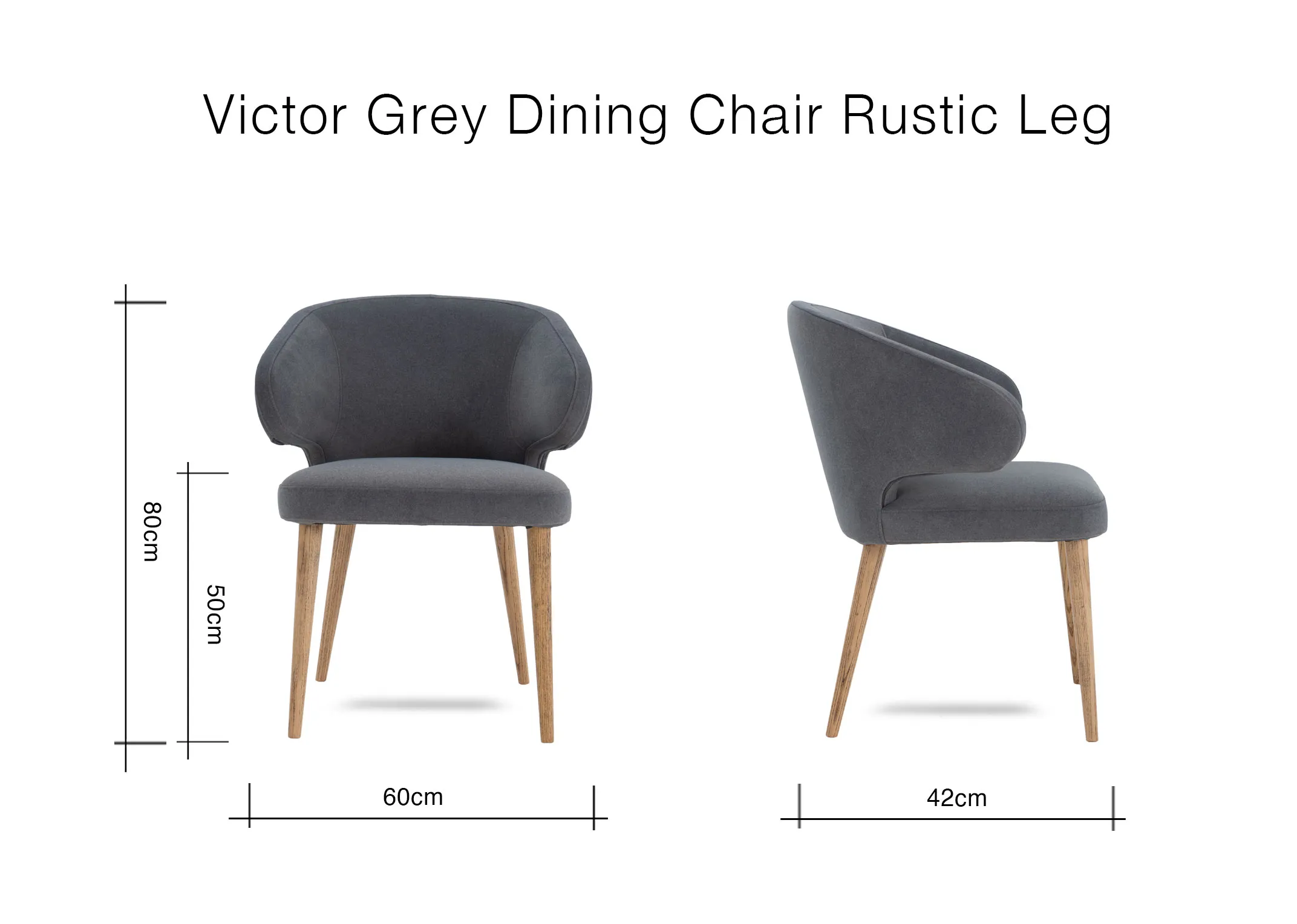 A dimension image of the Victor Grey Dining Chair with with 60cm x 42cm x 80cm
