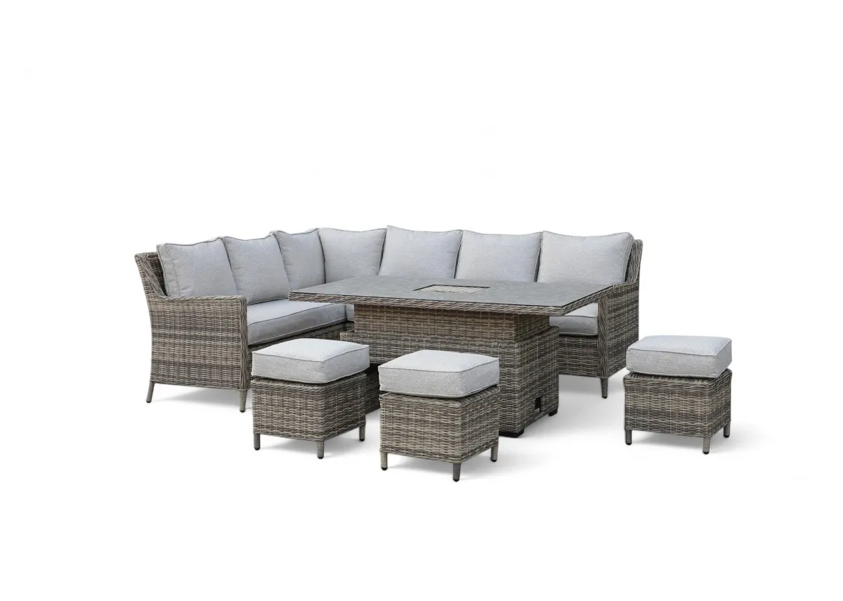  Corner Garden Set with Rising Table & 3 Ottomans - Monterey