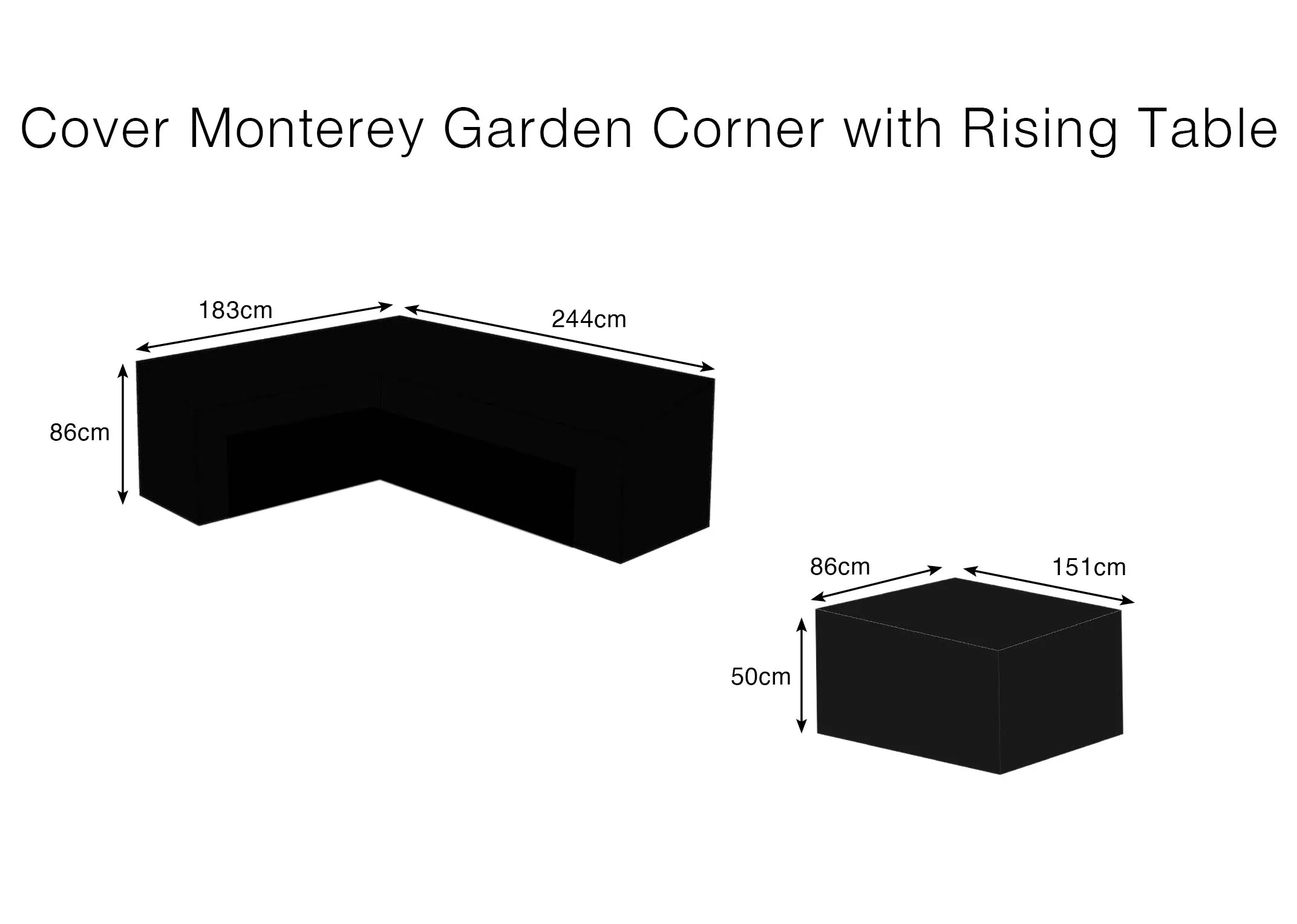 A dimension image of the Monterey Garden Cover with rising table