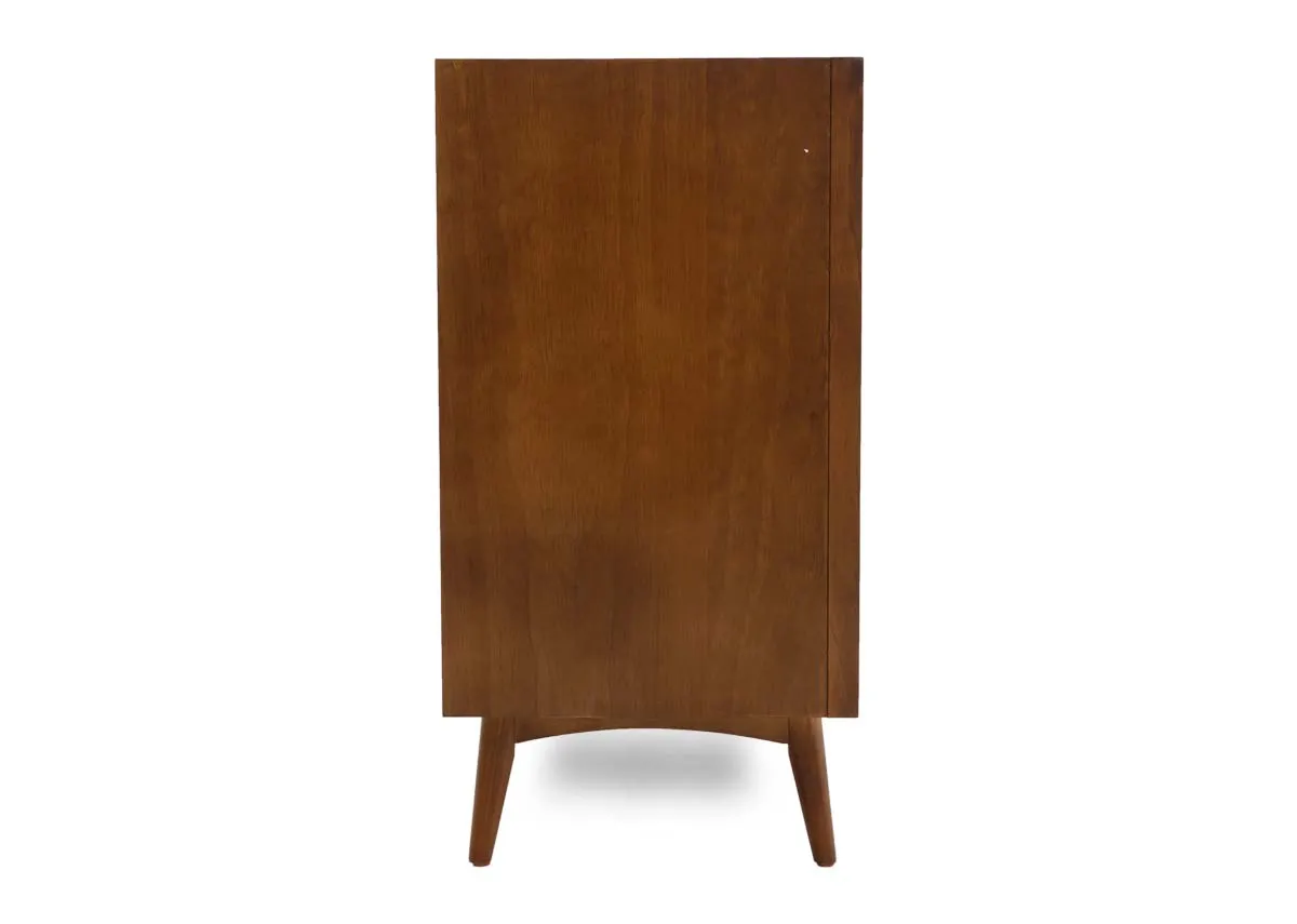 A pine 4 drawer chest from EZ Livings Leya range.Side view of glossy veneer finish