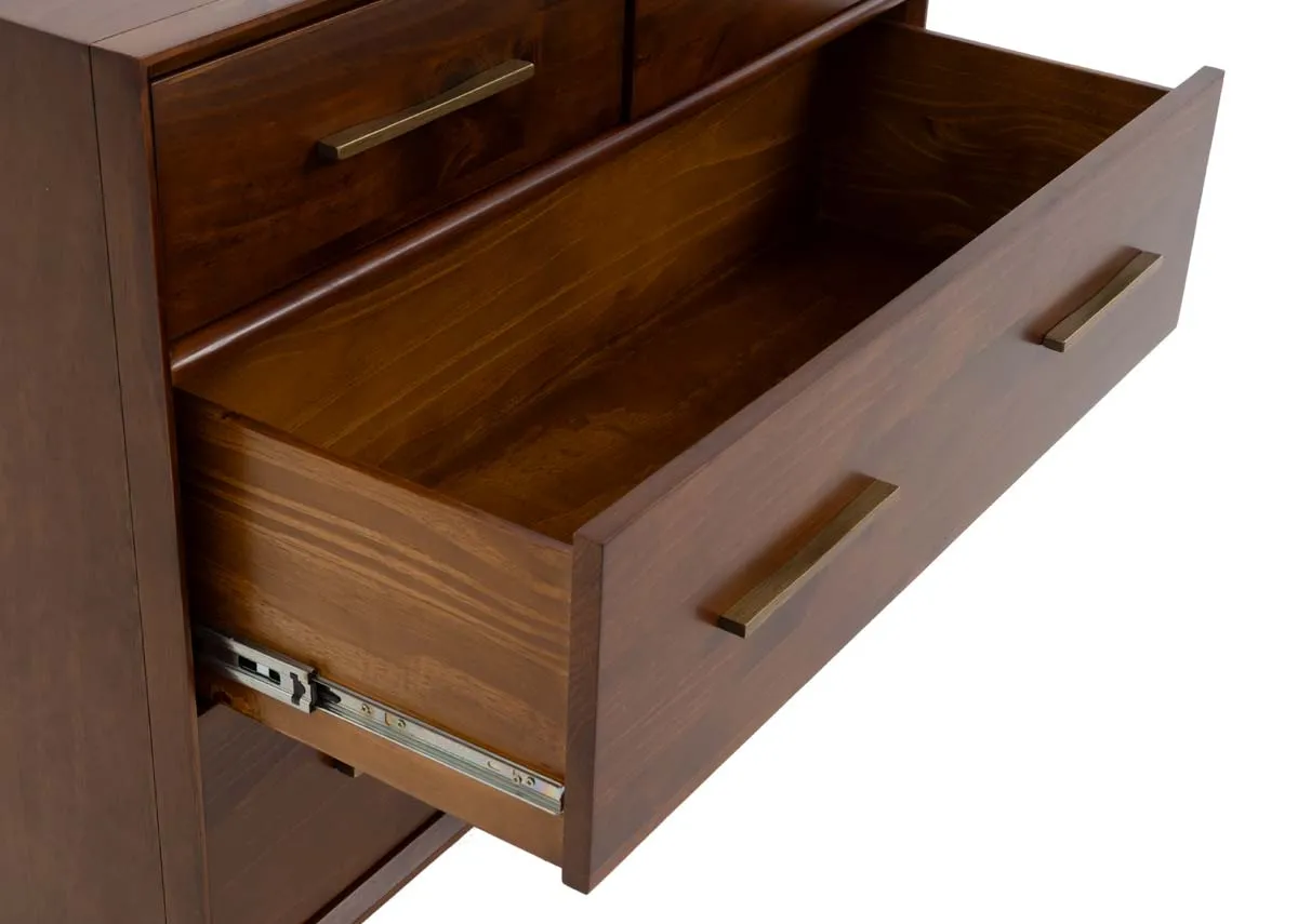 A pine 4 drawer chest from EZ Livings Leya range.Closeup of drawers and gold handles