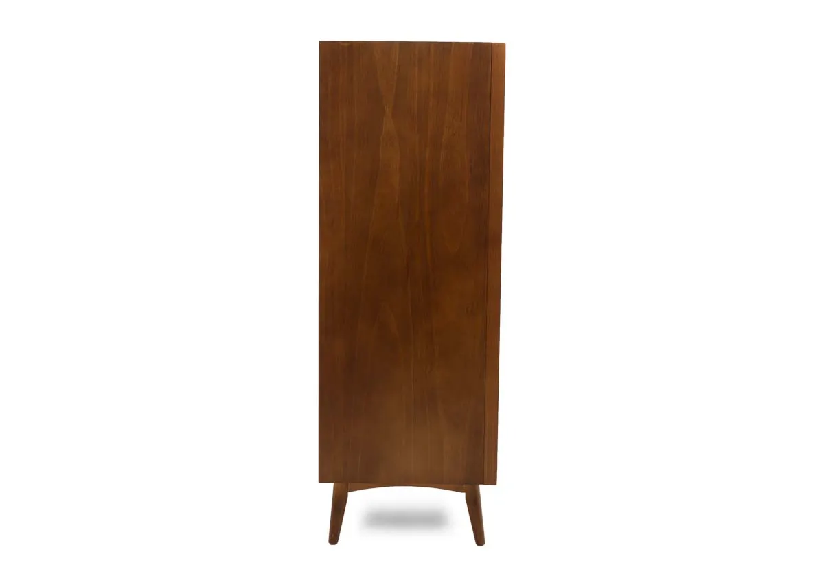 A pine 5 drawer tallboy chest from EZ Livings Leya range. Side view of wood finish
