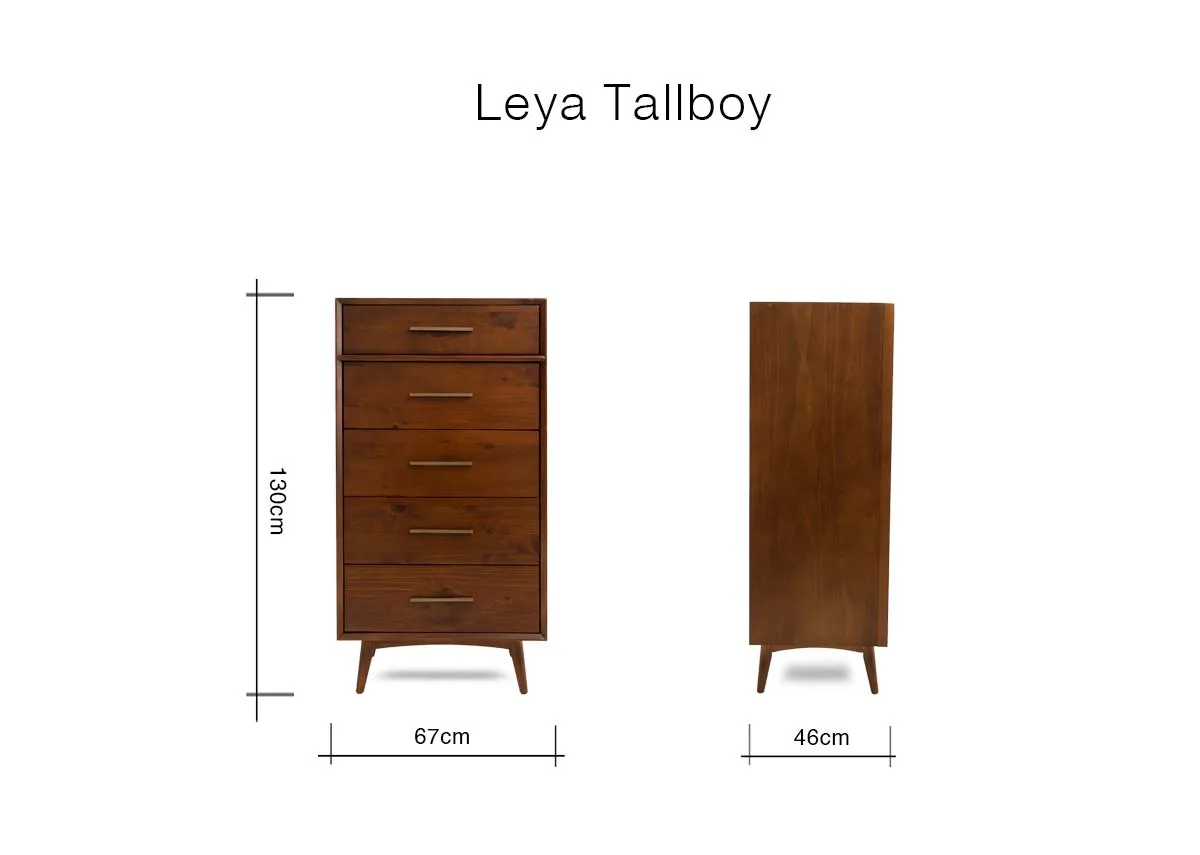 A dimension image of the Leya Tallboy with 67cm x 46cm x 130cm