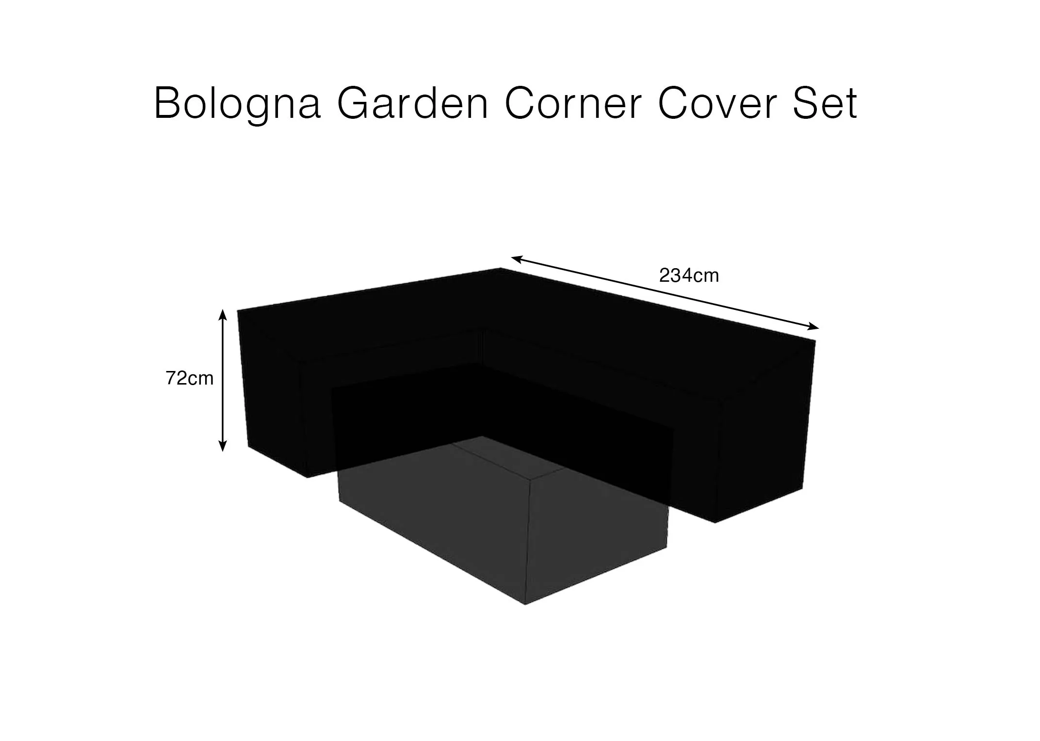 A dimension image of the Bologna Cover set with 78cm H x 234c