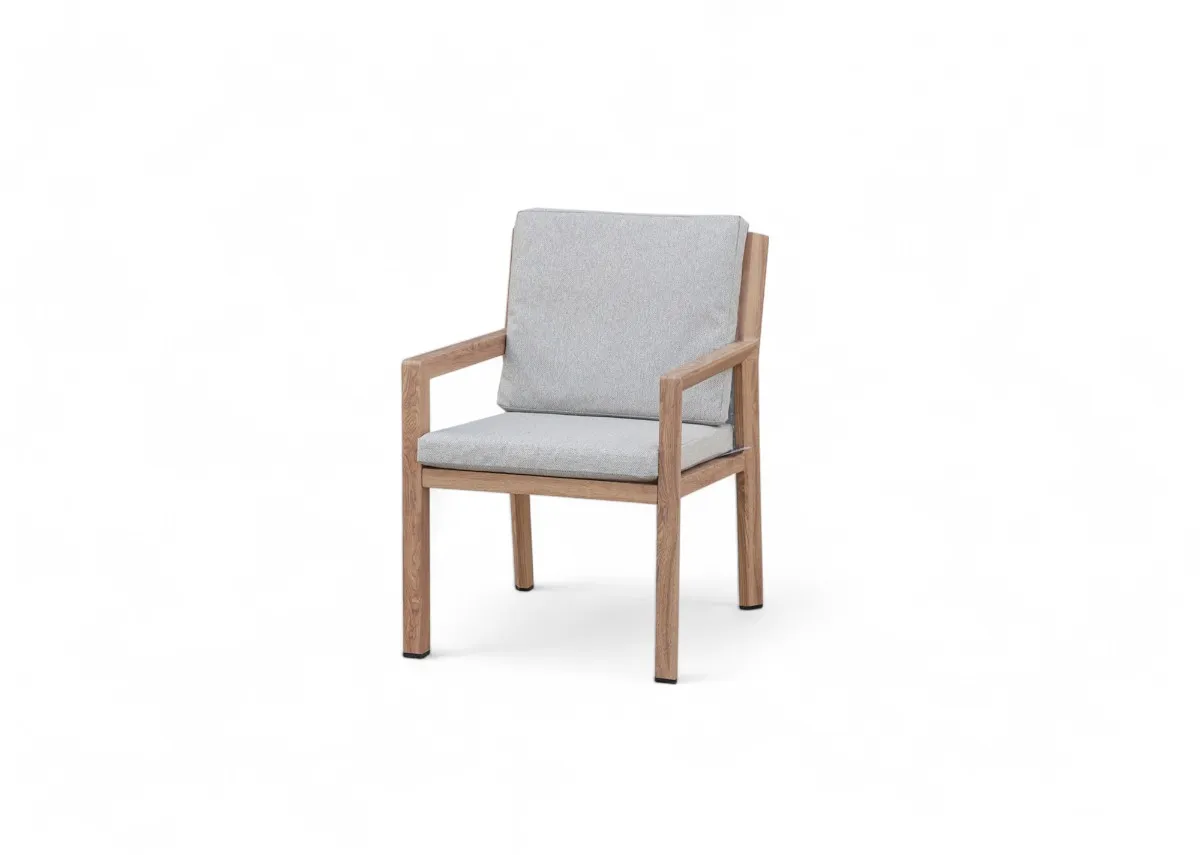 An aluminium frame dining chair with grey cushion from EZ Livings Garden range.