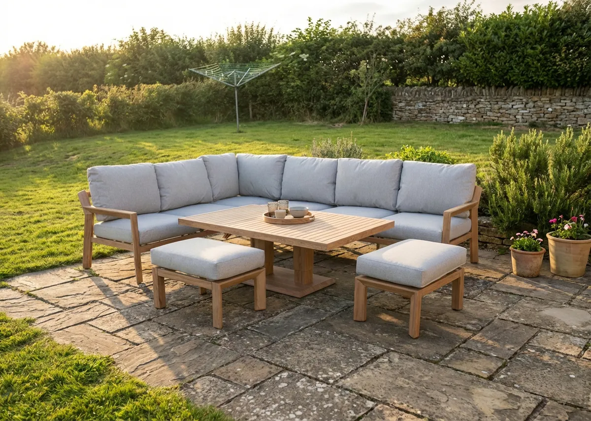 Corner Garden Set with Rising Aluminium Table - Bordeaux