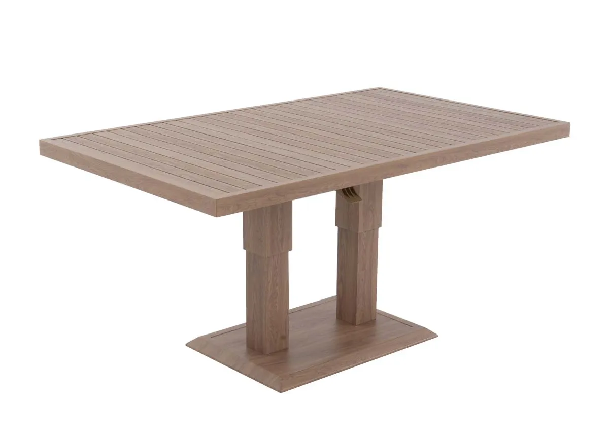 A front view of the pallet top dining table with rise feature from EZ Livings Bordeaux range. 