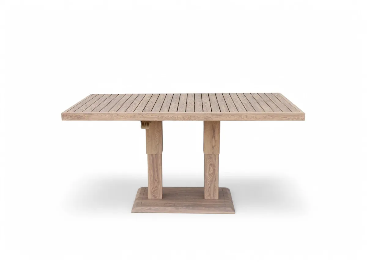 A front view of the pallet top dining table with rise feature from EZ Livings Bordeaux range.